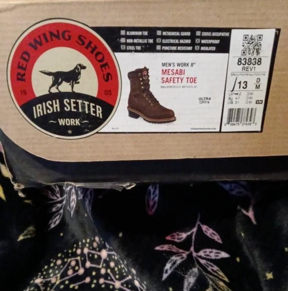 Red Wing Irish Setter Mesabi Work Boot 13D Steel Toe Brown Leather Waterproof